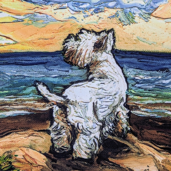 Tote Bag Westie Beach Days By Aja Trier Poly Poplin Multicolor NWT - Picture 2 of 9